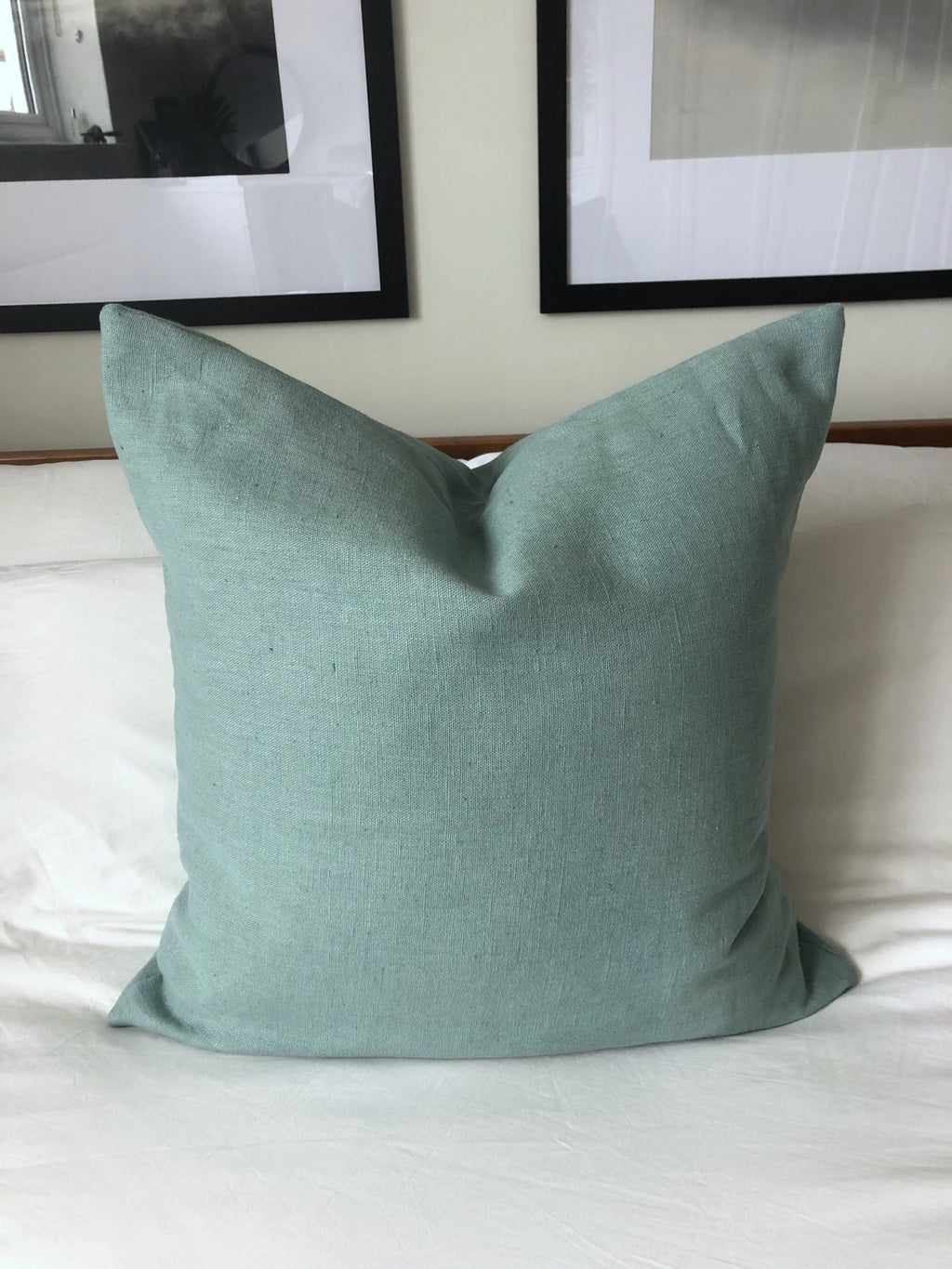 Mint Green Linen Cushion Cover: French Vintage Style Pillow