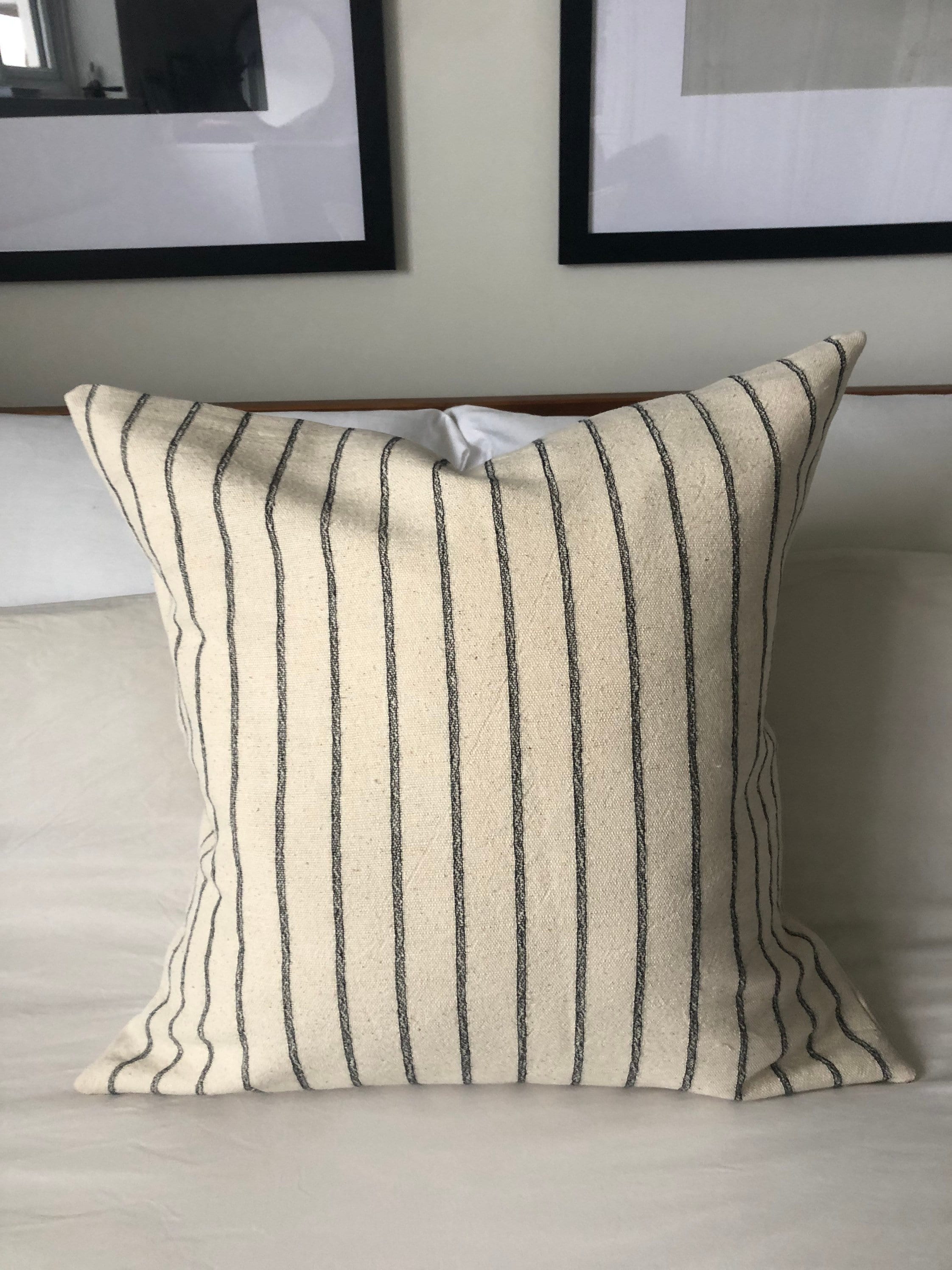 Neutral and black stripe cushion cover: envelope reverse