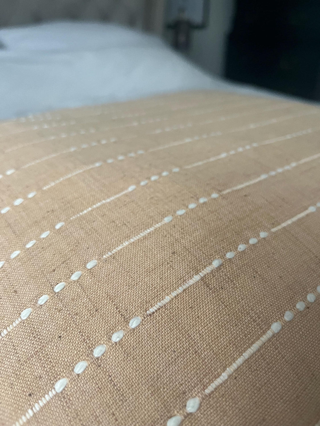 Caramel tan brown striped pillow cover: organic cotton envelope reverse