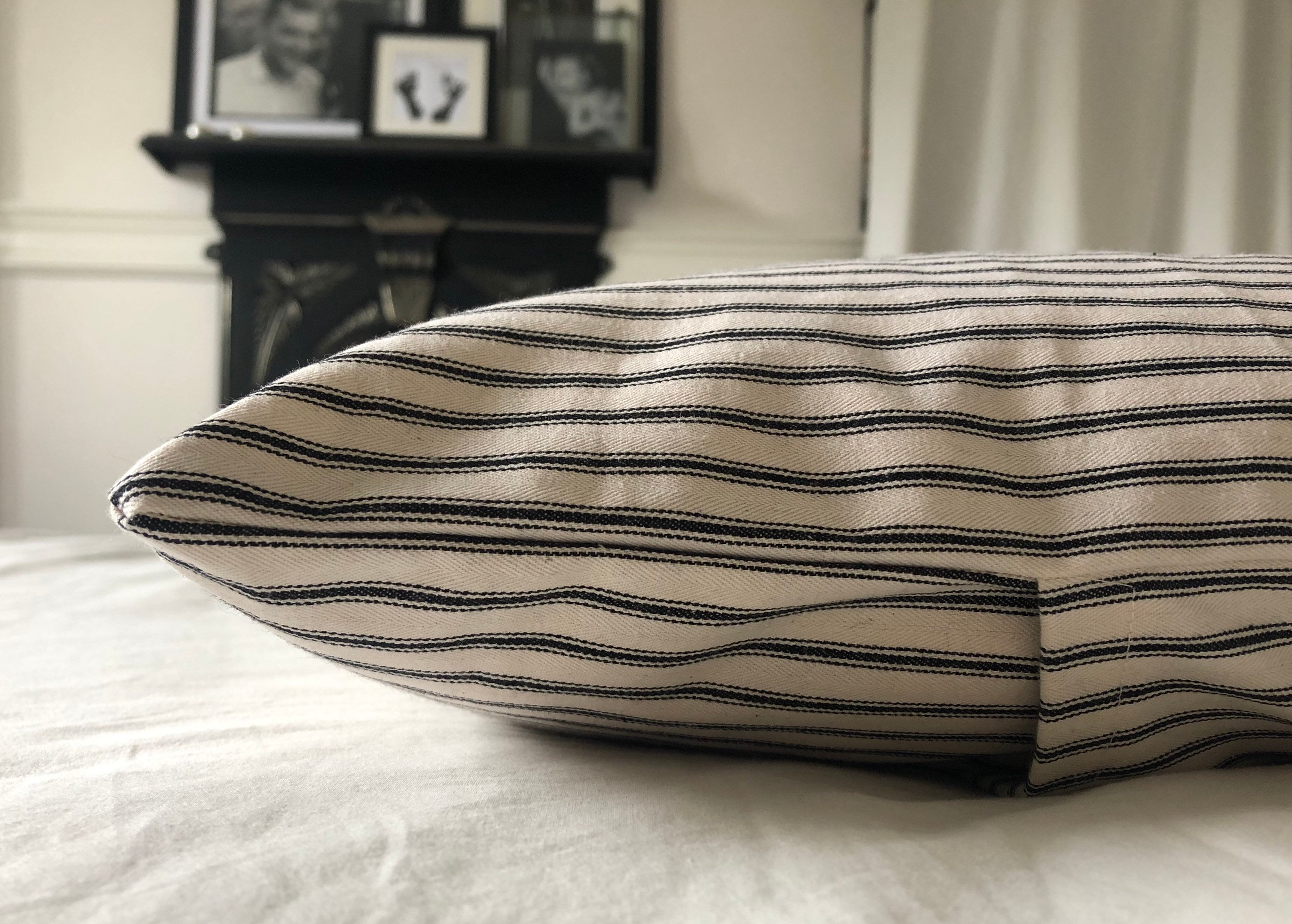 Farmhouse Ticking Stripe Cushion Cover; white and black French Vintage Decor