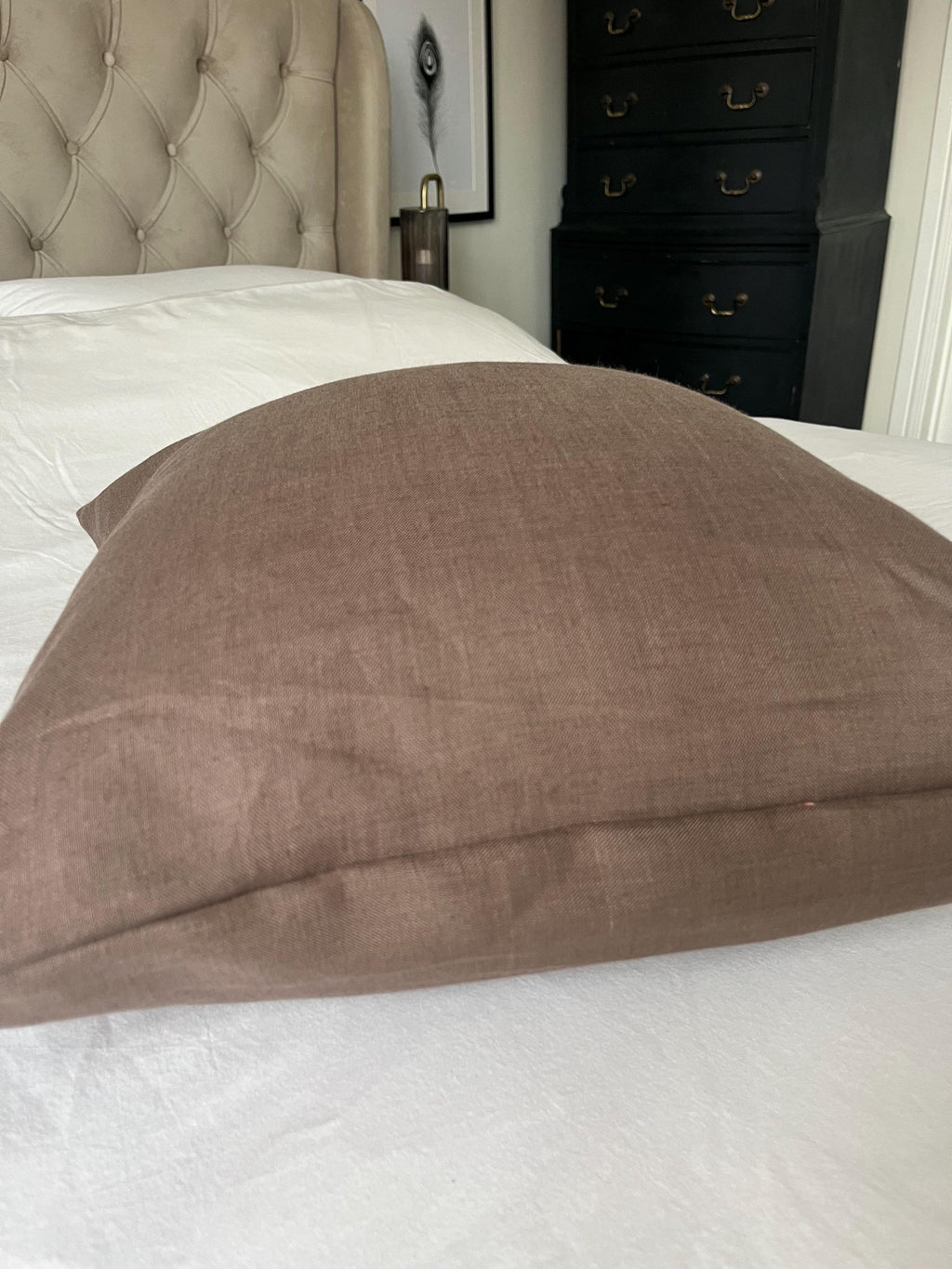 mocha brown linen cushion covers, with an envelope reverse opening
