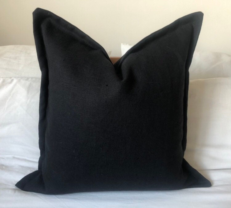 Black Linen Pillow Cover, Oxford Edging, maximalist home decor