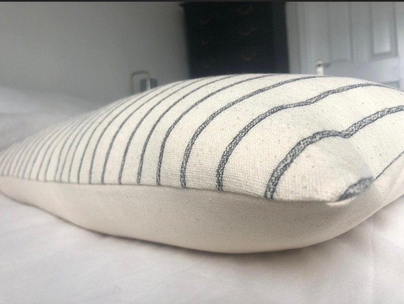 Extra Long Bolster Pillow Cover, Woven Cream Stripe, Boho Cushion