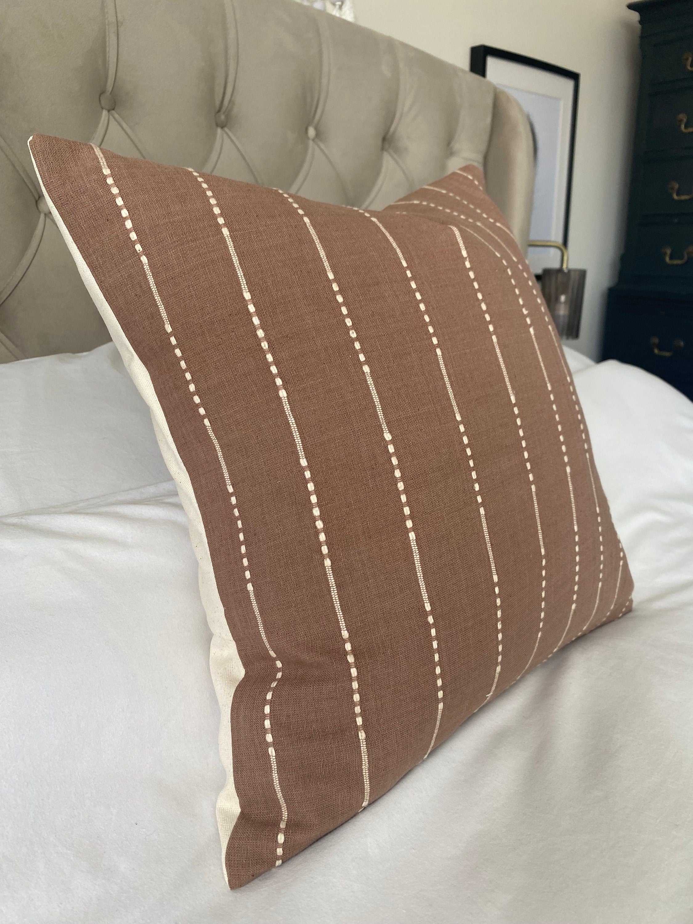 Brown striped pillow cover, tan pillow cover, clay sombre cushion, caramel brown scatter throw