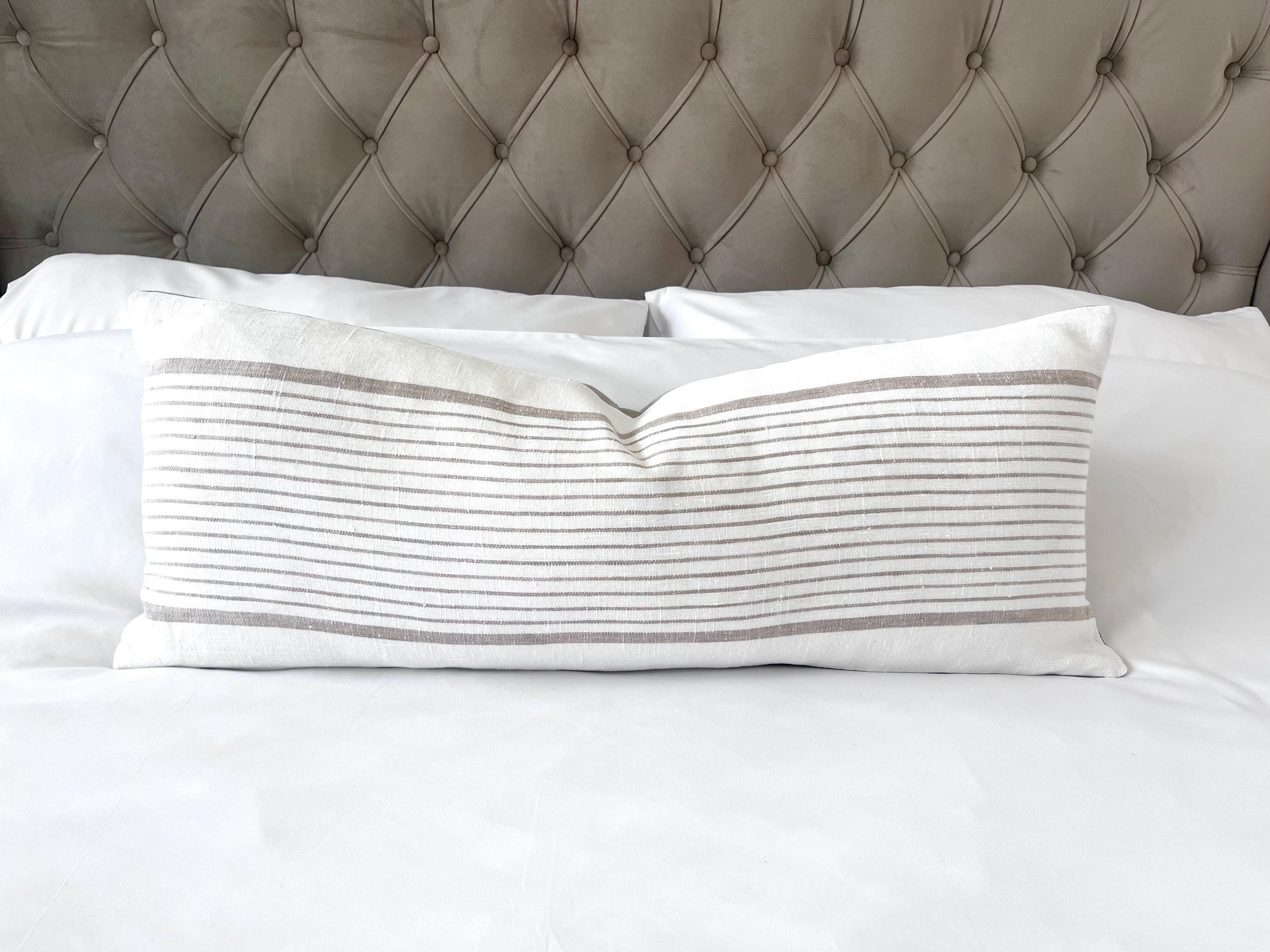 Stripe lumbar Pillow Cover: Beige Woven Cotton, neutral home decor
