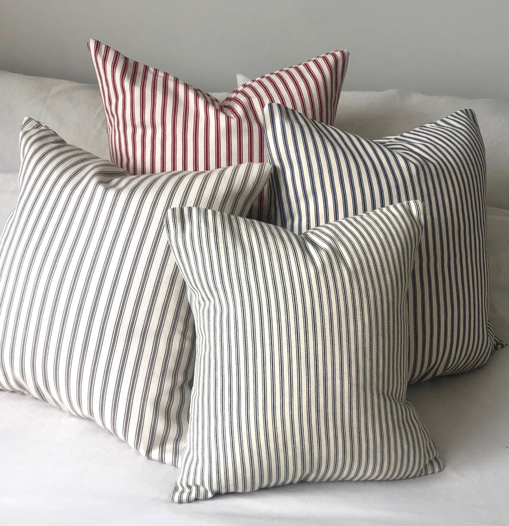 French Country Ticking Stripe Pillow Cover, Beige Vintage Farmhouse Cushion