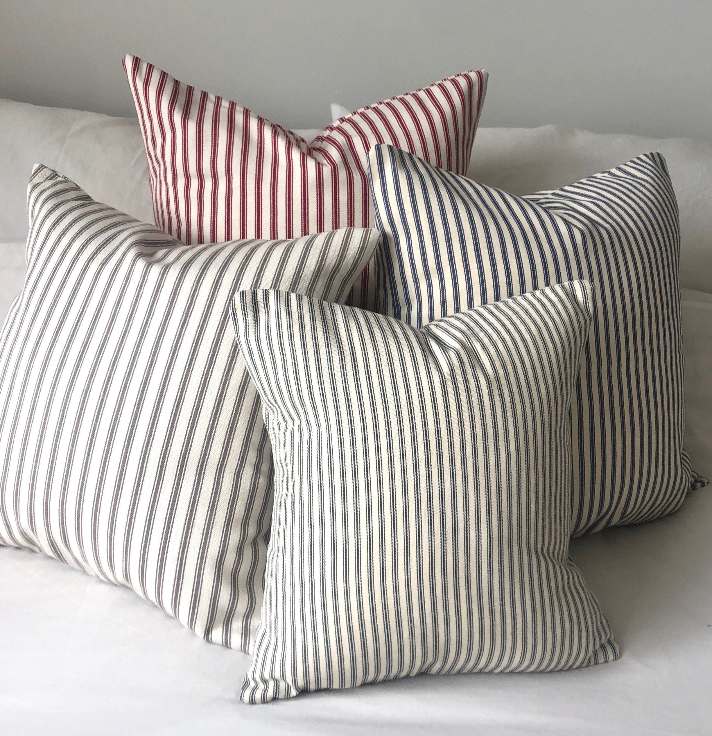 French Country Ticking Stripe Pillow Cover, Beige Vintage Farmhouse Cushion