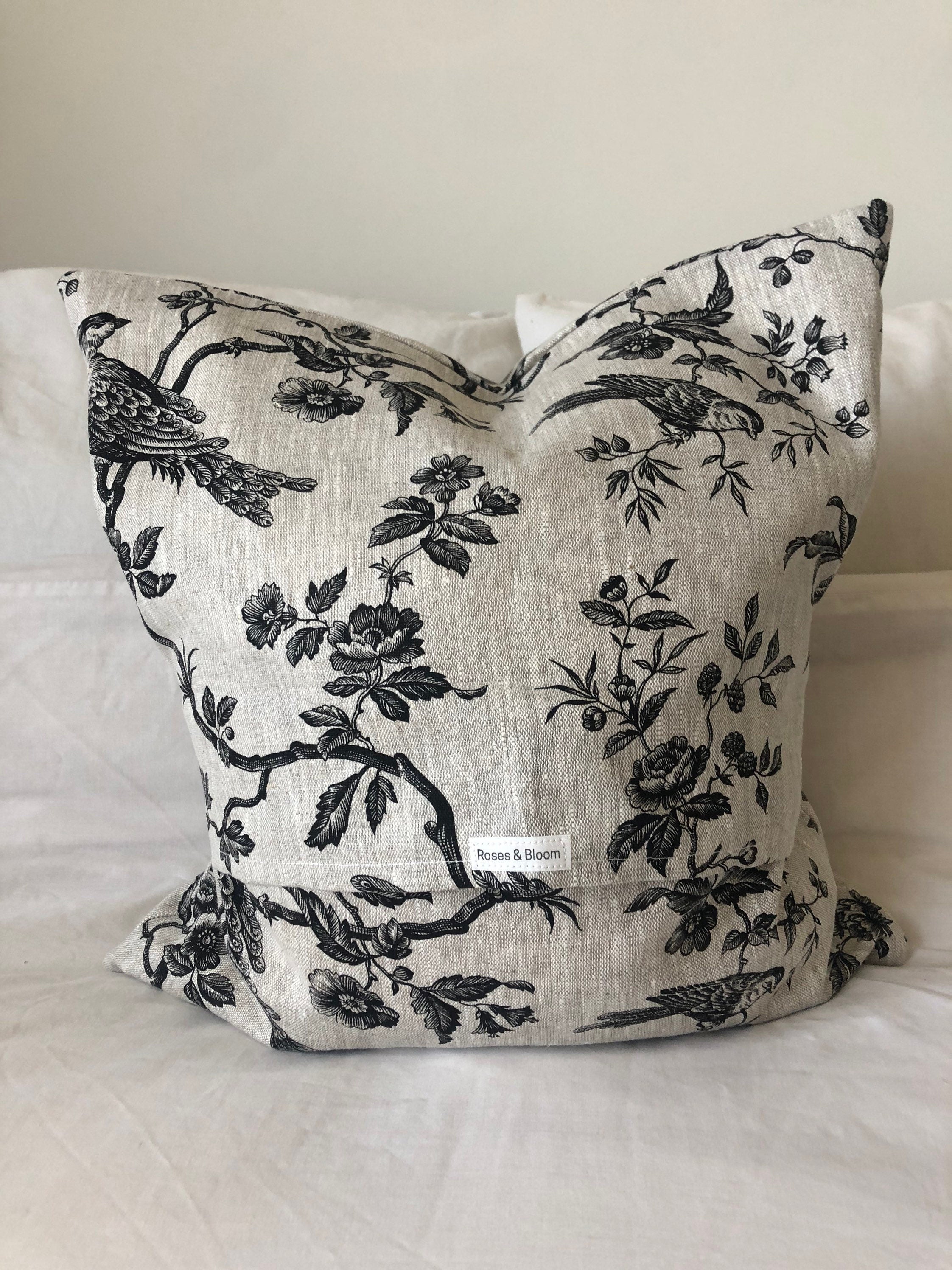 French Country Linen Pillow Cover, Black Toile de Jouy, Farmhouse Decor