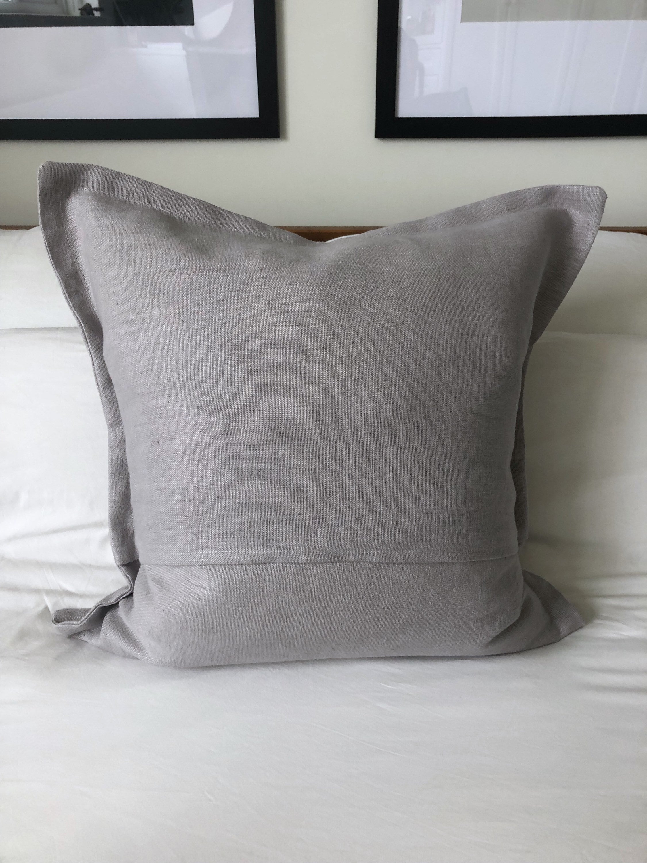 Light Grey Linen Cushion Cover, French Vintage Style, Oxford Edging