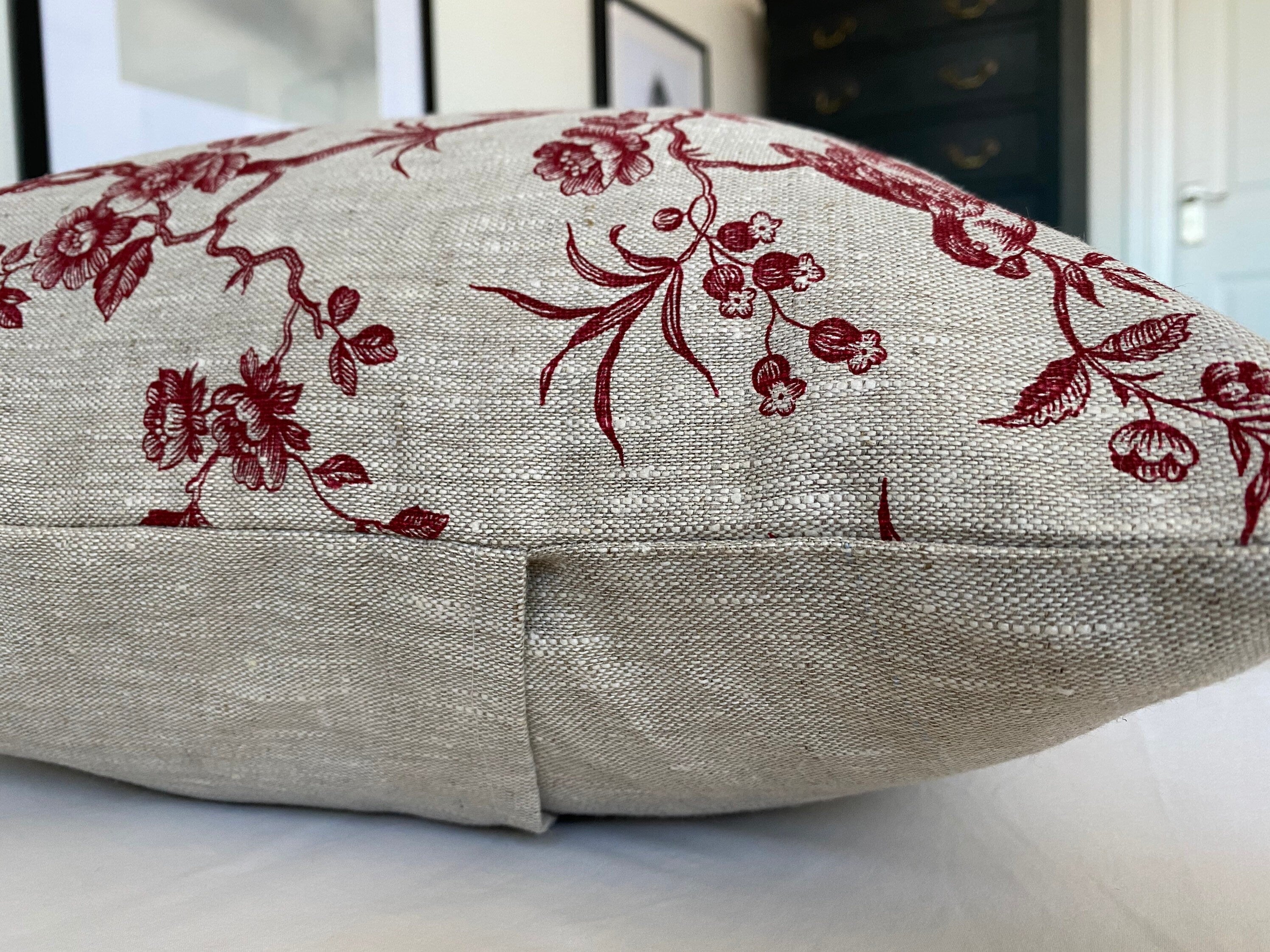 French Toile de Jouy Linen Pillow Cover, red Vintage Farmhouse Decor