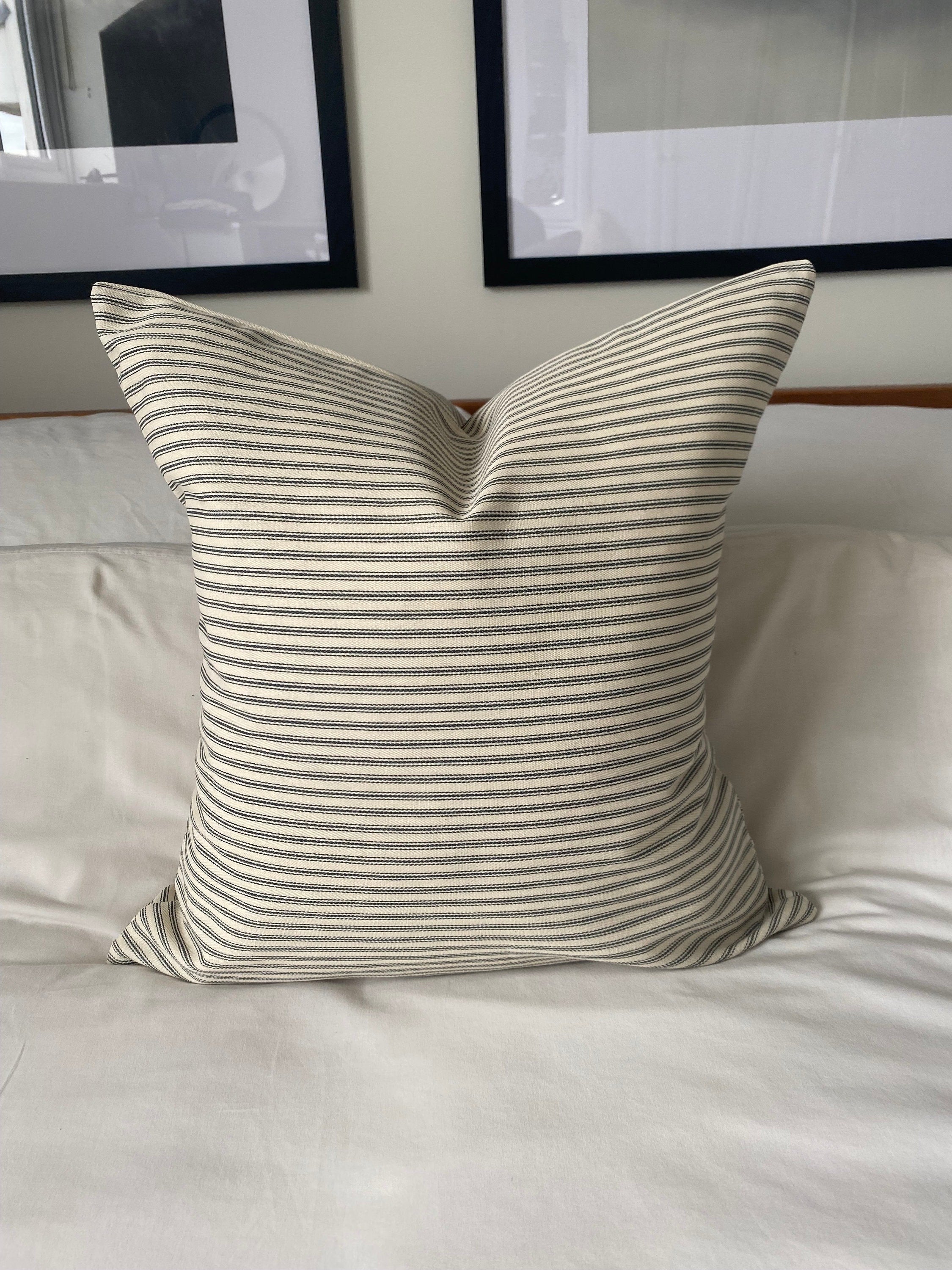 Farmhouse Ticking Stripe Pillow Cover, Charcoal Grey, Vintage Style