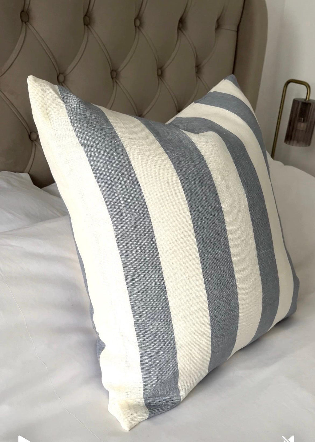 Wide stripe pillow cover with coastal design, envelope reverse side