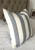 Wide stripe pillow cover with coastal design, envelope reverse side