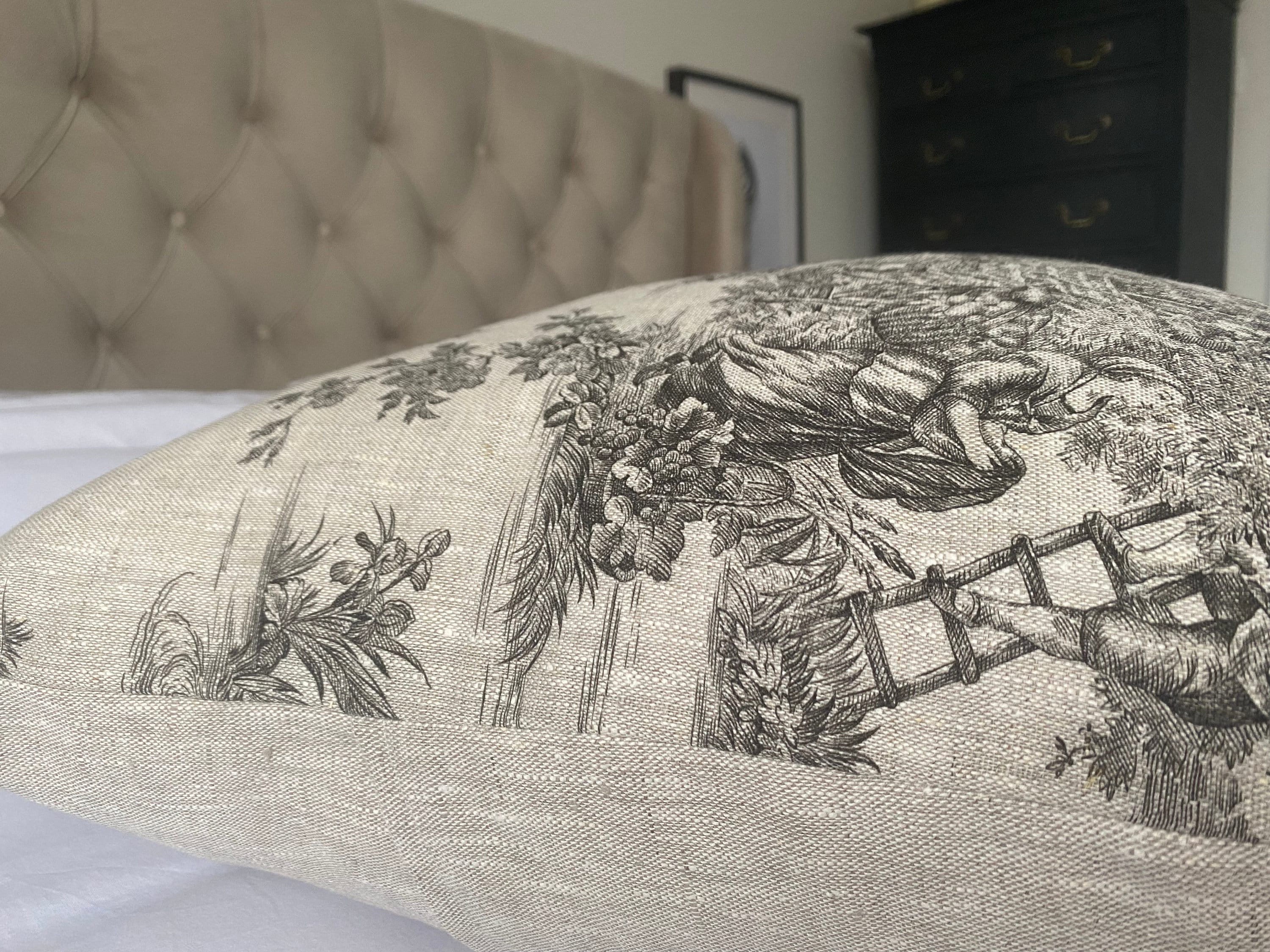 French country linen cushion cover, european vintage home decor