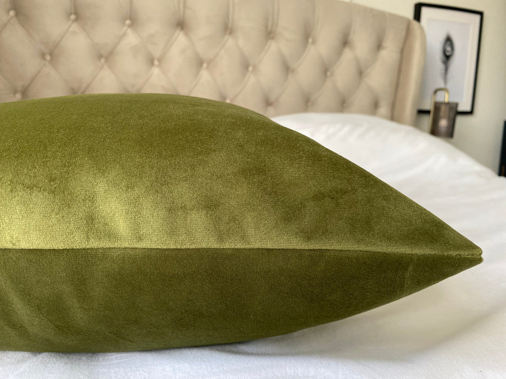 Olive Green Velvet Cushion Cover: Handmade Envelope Pillow