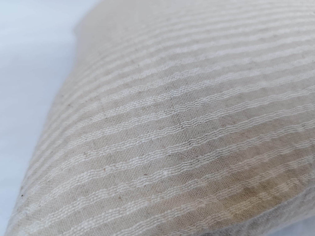 Extra long lumbar pillow cover, boho home decor, neutral woven cotton cushion, cream stripe bolster, beige bamboo and hemp long throw pillow