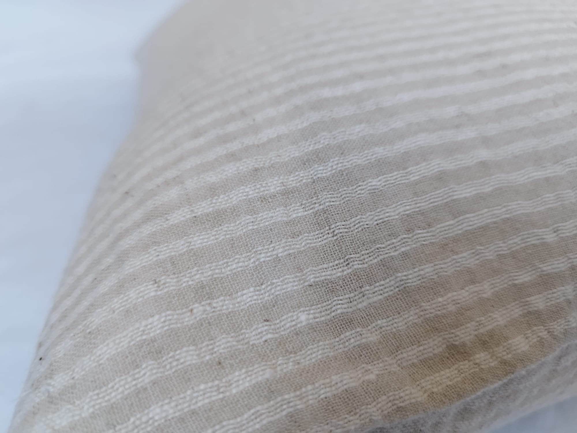 Extra long lumbar pillow cover, boho home decor, neutral woven cotton cushion, cream stripe bolster, beige bamboo and hemp long throw pillow