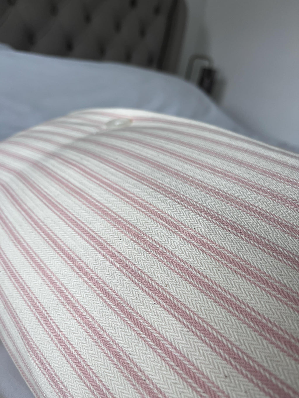 Pink Stripe Bolster Pillow Cover, French Ticking Linen Cushion