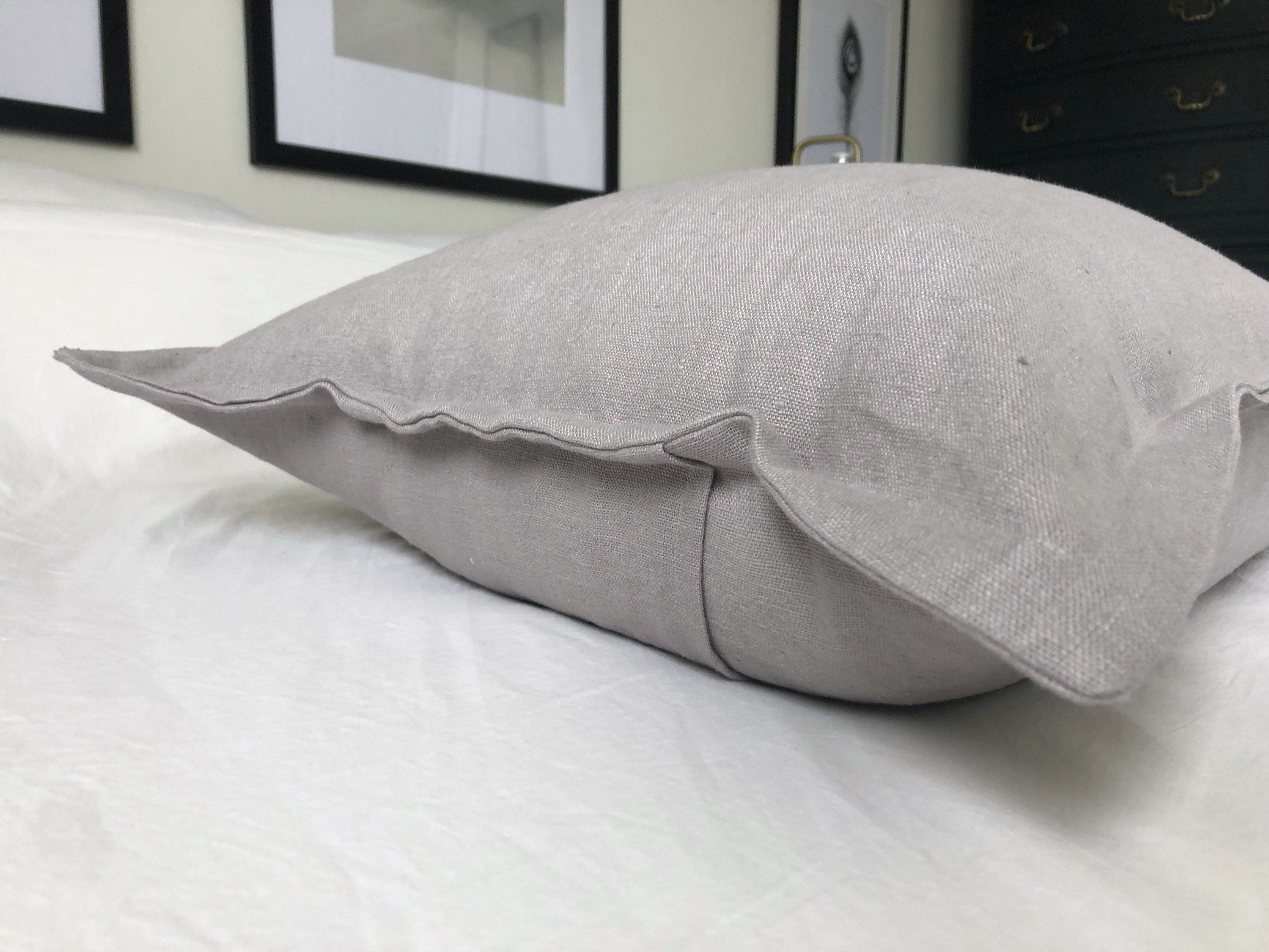 Light Grey Linen Cushion Cover, French Vintage Style, Oxford Edging