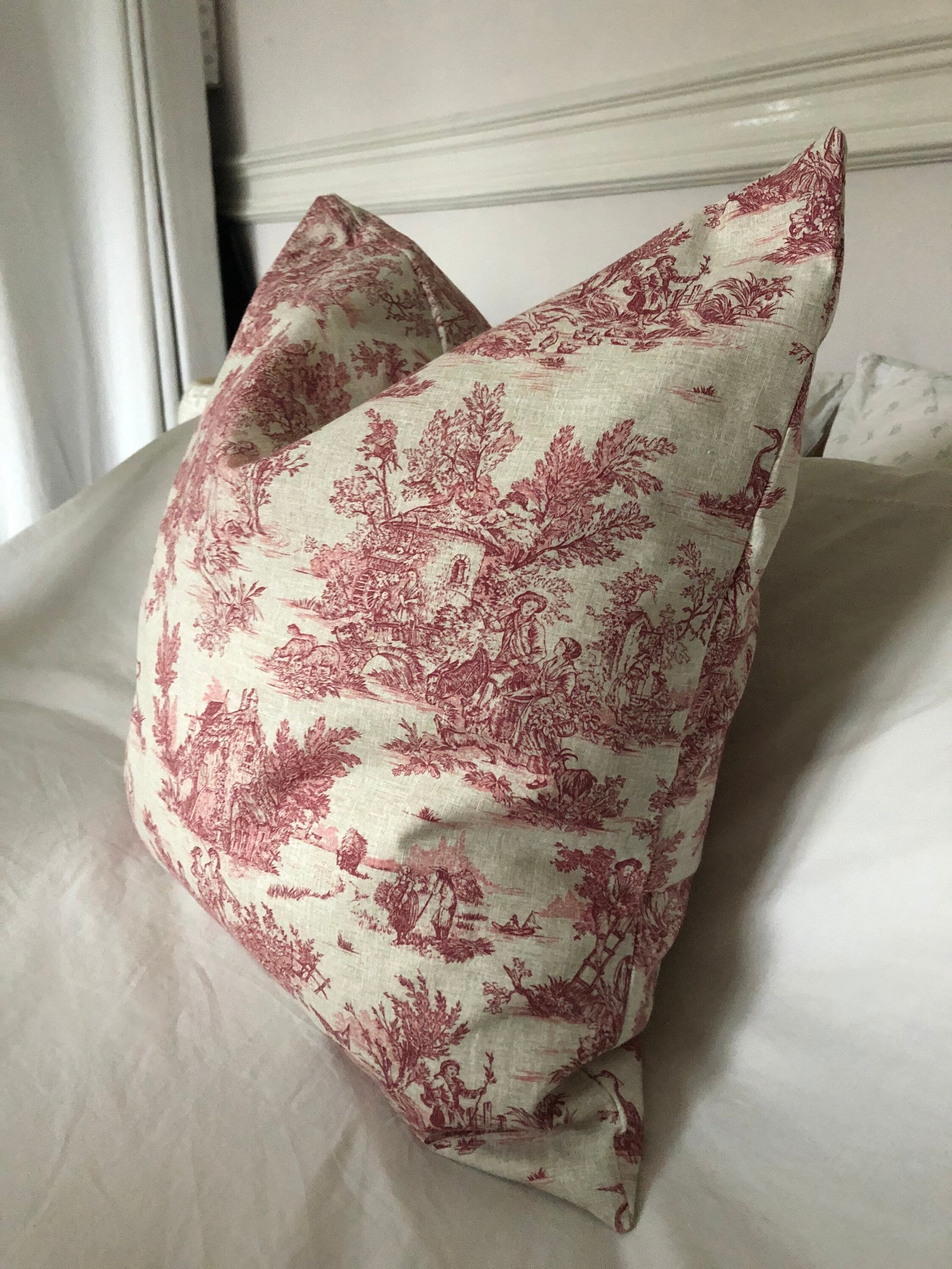 French country pillow cover, vintage toile de jouy throw cushions, farmhouse home decor