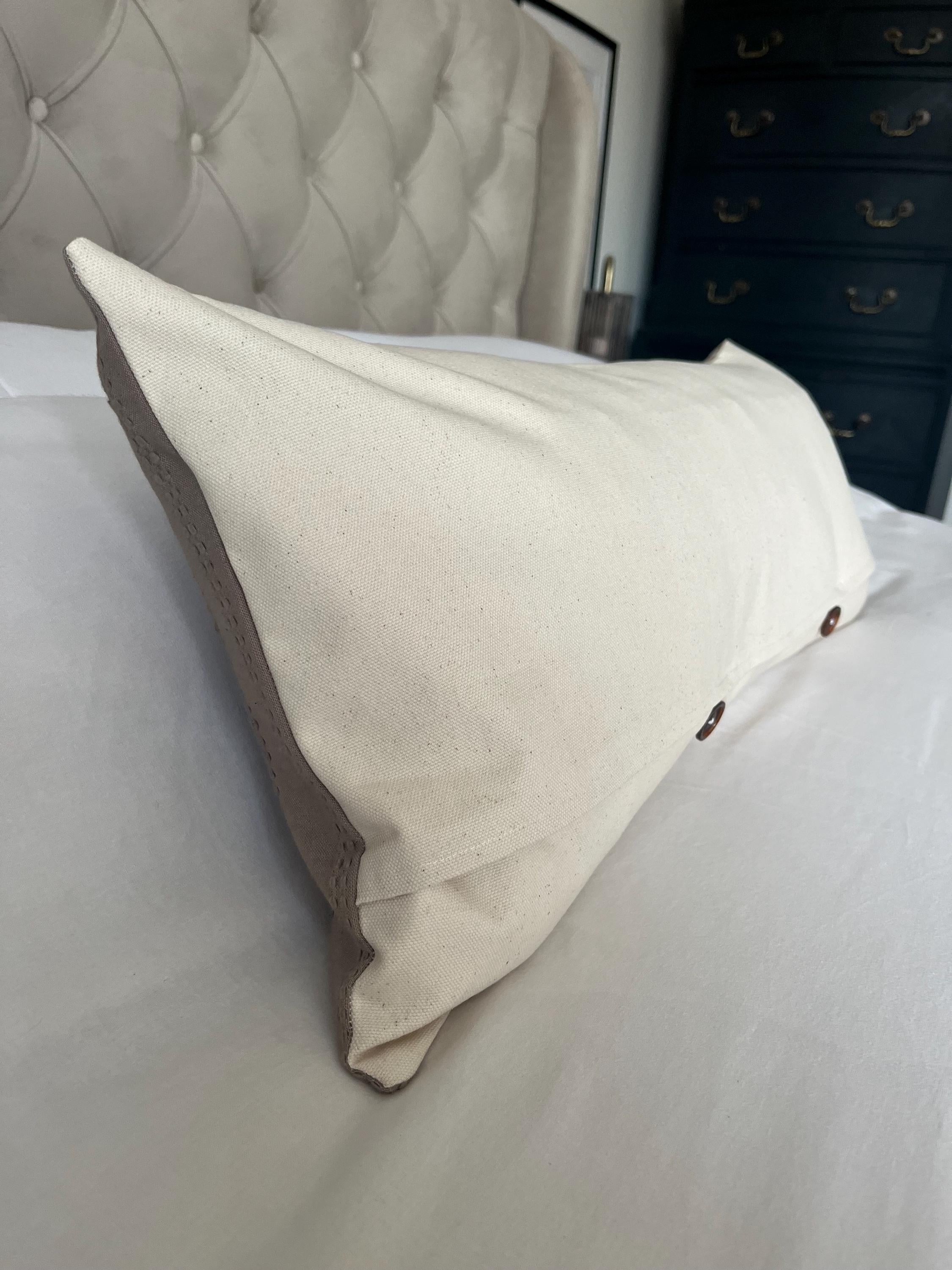 Handmade Neutral Cotton Lumbar Cushion Cover – Textured Stripe Throw Pillow