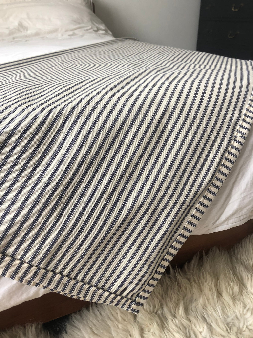 Navy Blue Ticking Stripe Throw Blanket – coastal home decor