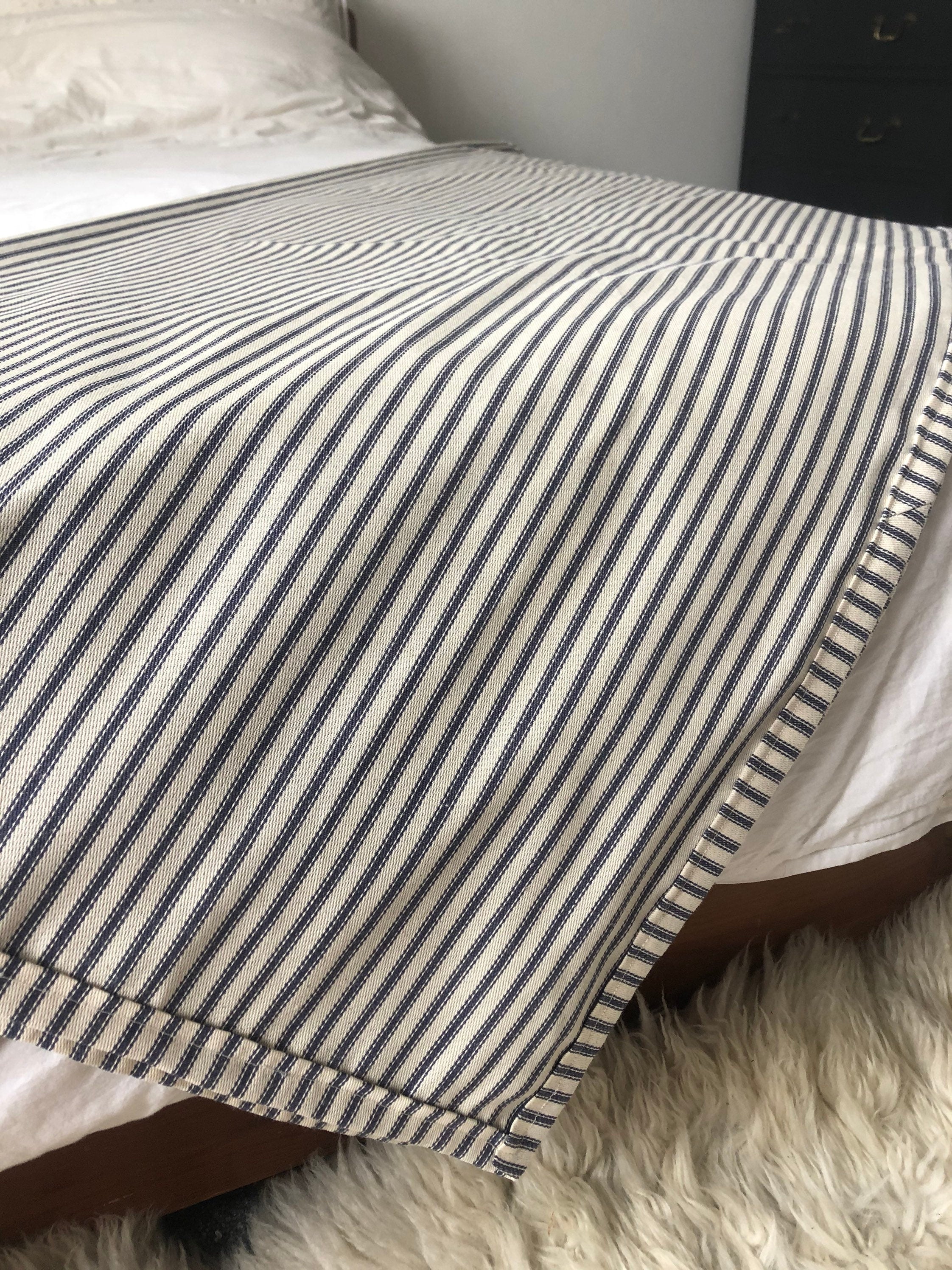 Navy Blue Ticking Stripe Throw Blanket – coastal home decor