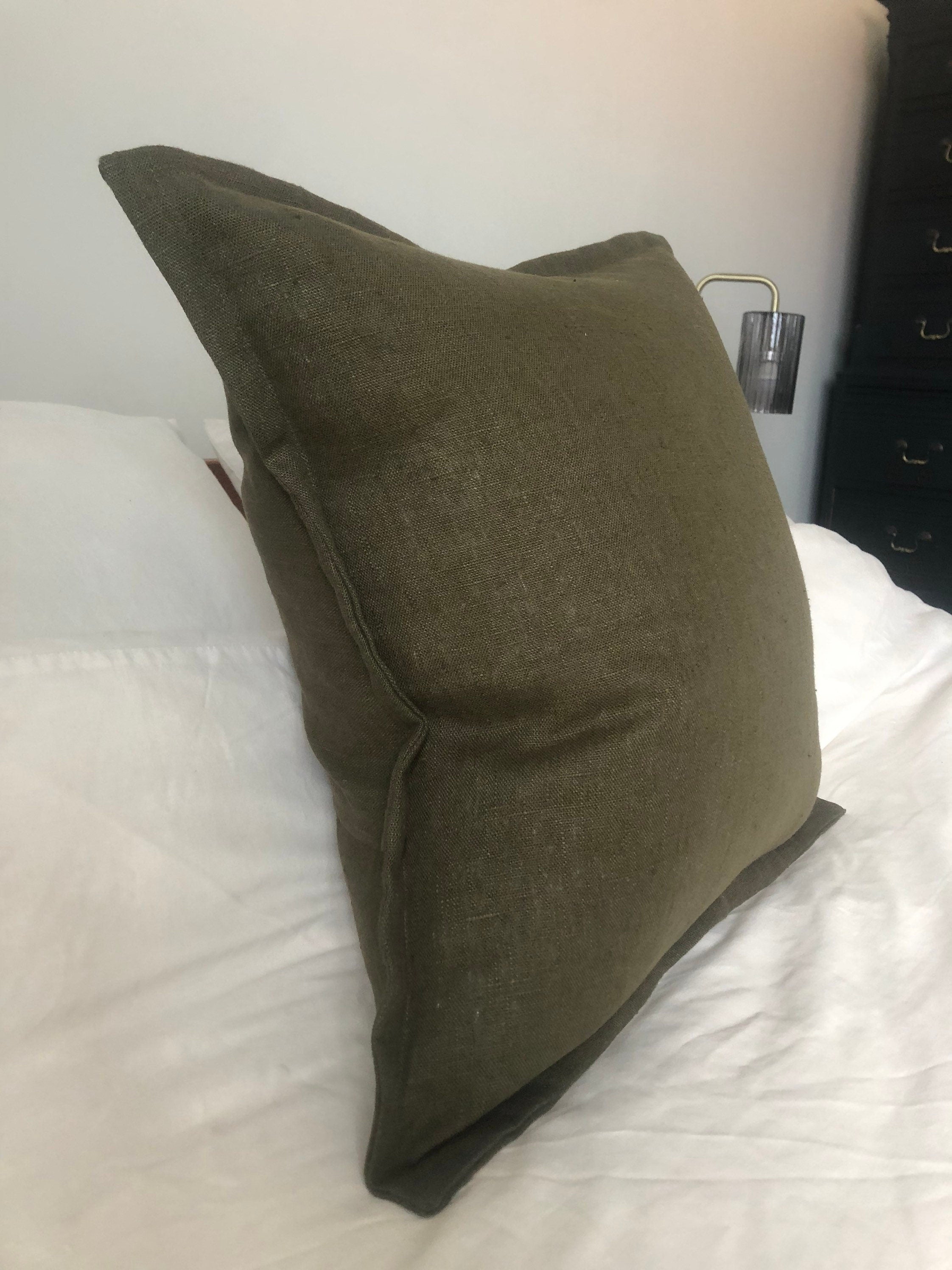 French farmhouse cushion covers, olive green linen pillows, vintage home decor, living room decor