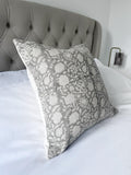 Grey floral block print pillow cover, patterned gray cushion cover