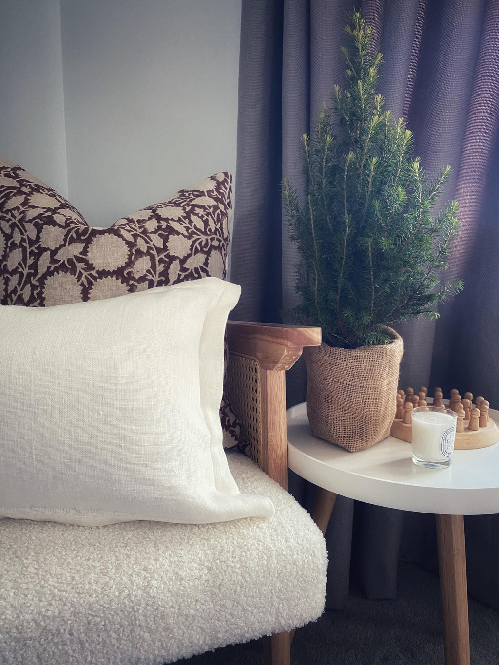 Brown block print pillow cover, neutral home decor, enveloper everse of organic cotton