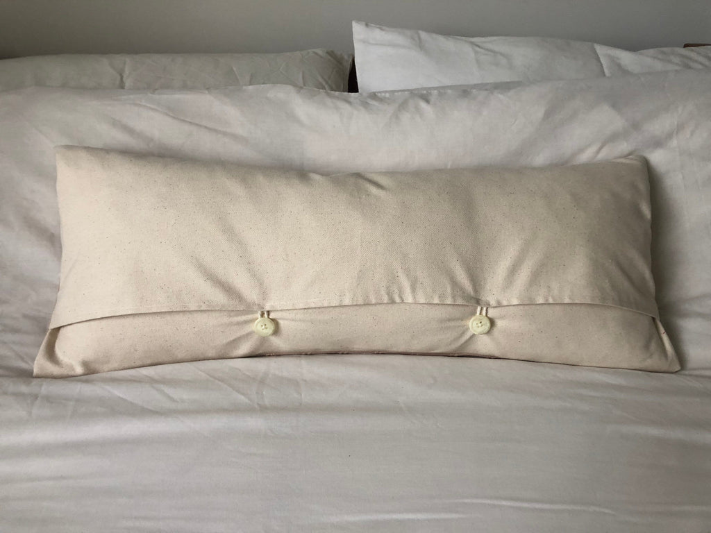 Blush Pink Bolster Pillow Cover, Neutral Stripe Organic Cotton Lumbar Cushion